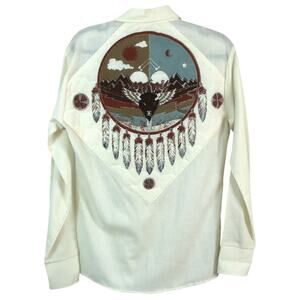 Vintage 70s Western Shirt Buffalo Southwestern Retro Button Down Rodeo Small